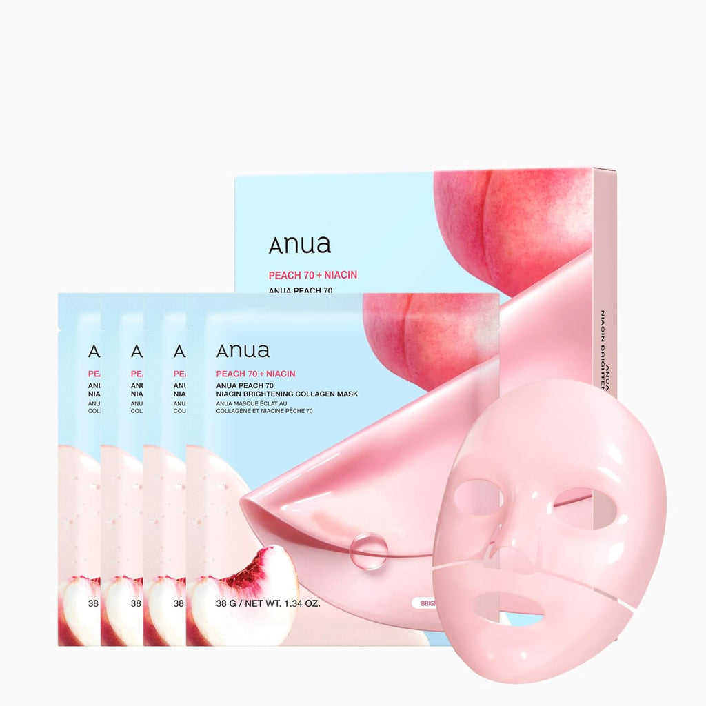 ANUA Peach 70 Niacin Brightening Collagen Mask pack with hydrating peach and niacinamide ingredients