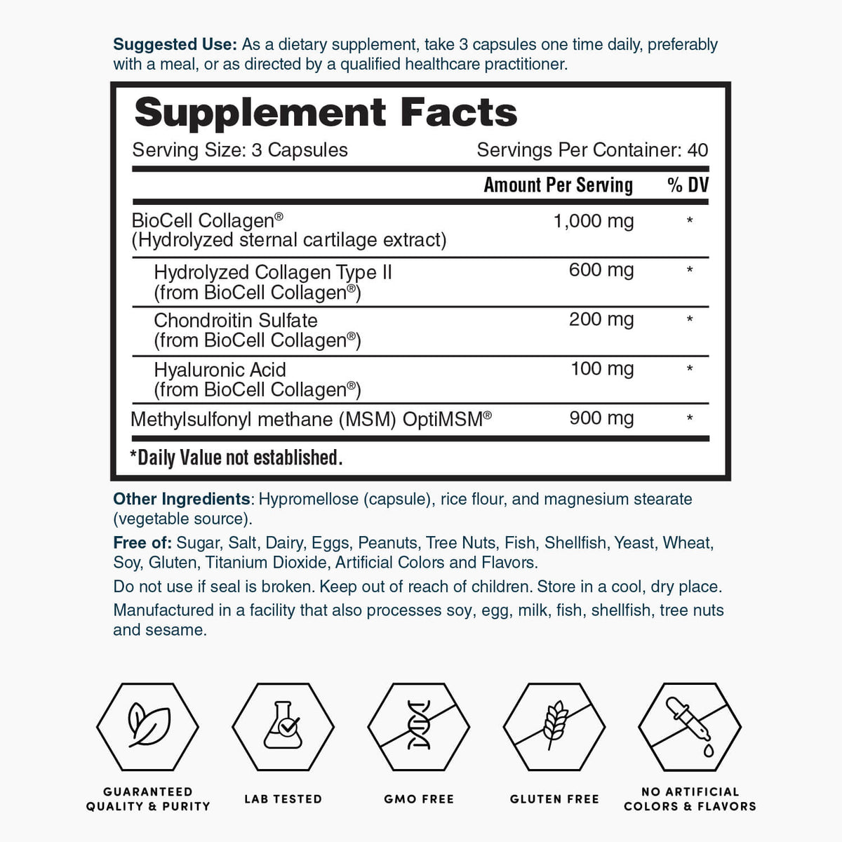 Nature's Lab Hyaluronic Acid with BioCell Collagen® & OptiMSM® - 120 Capsules