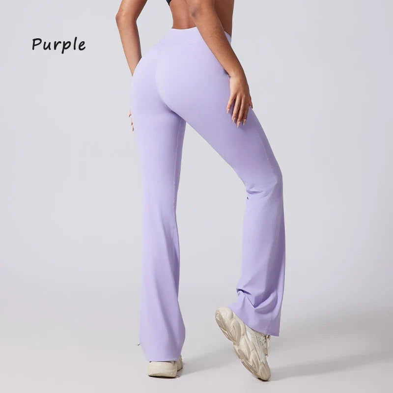 DIAS FIT JOY Women's Hip lifting flared pants high waisted yoga fitness pants sports micro flared yoga pants wide leg pants