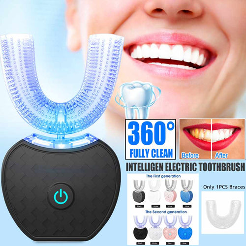 360 degrees intelligent automatic waterproof electric U type toothbrush with blue light and USB charging