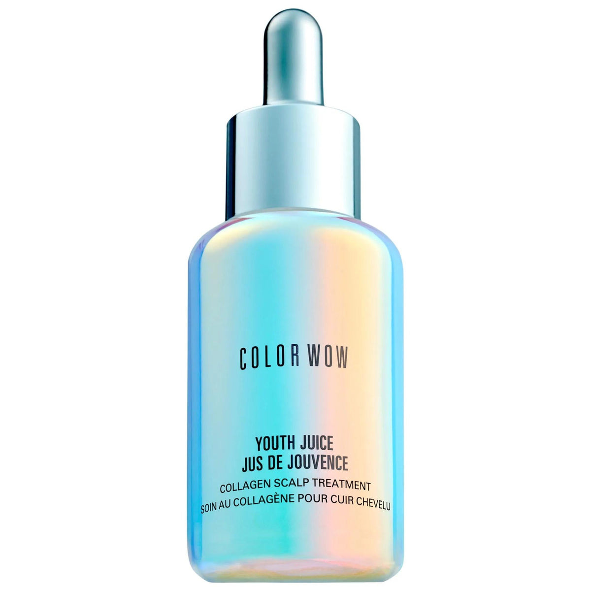 Youth Juice Collagen Scalp Serum bottle on a white background promoting hair growth and reducing shedding with vegan and cruelty-free formula