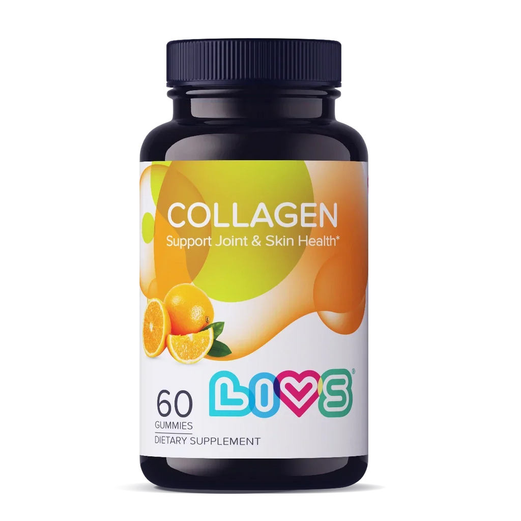 LIVS Collagen Gummies with Marine Collagen for Skin, Hair, Nails, and Joint Support in natural orange flavor