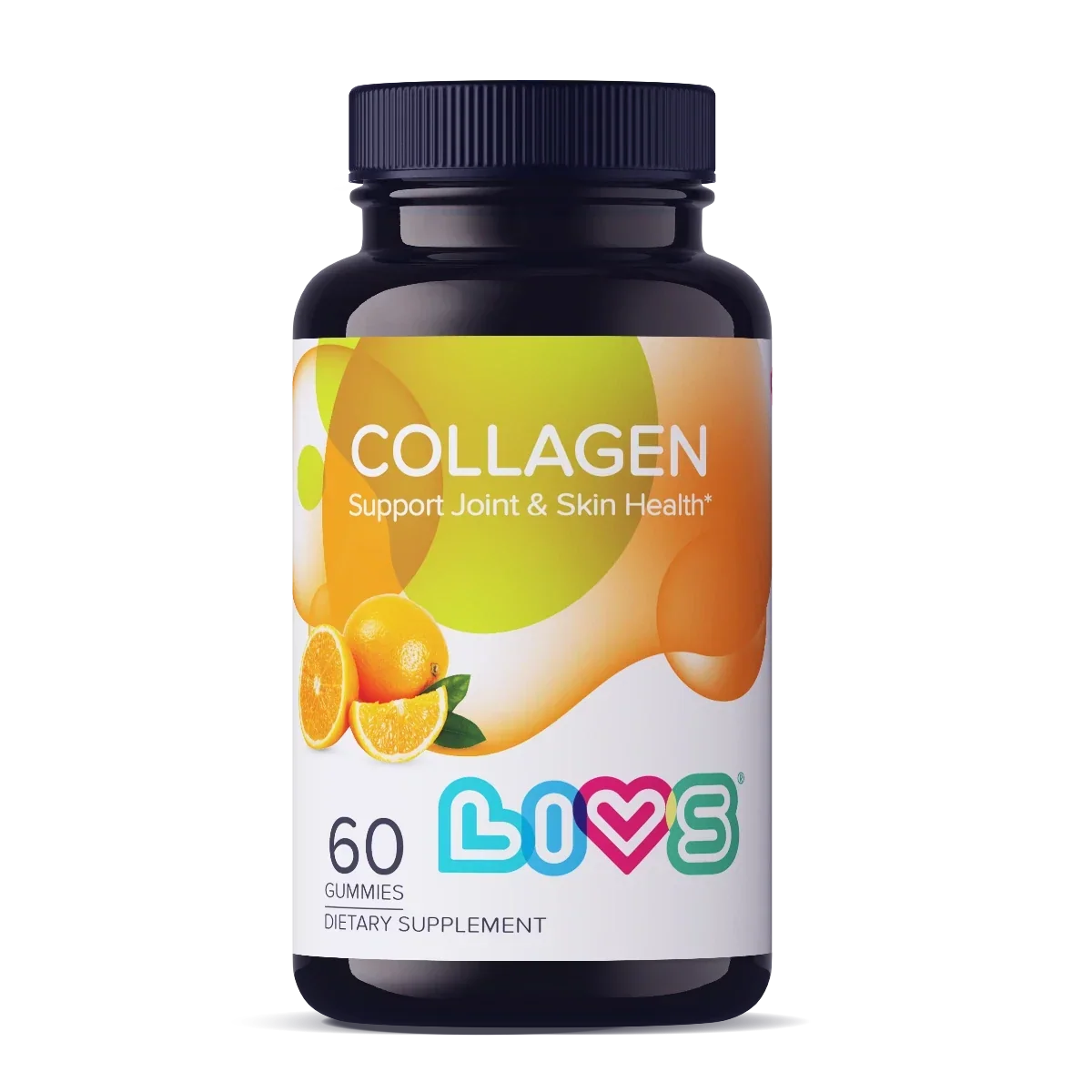 LIVS Collagen Gummies with Marine Collagen for Skin, Hair, Nails, and Joint Support in natural orange flavor