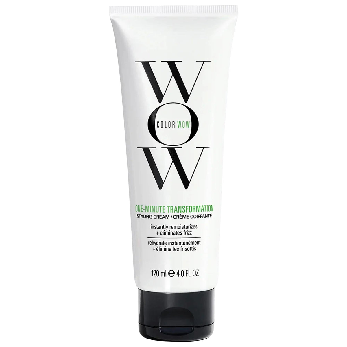 Tube of One Minute Transformation Anti Frizz Styling Cream with avocado oil on wooden surface